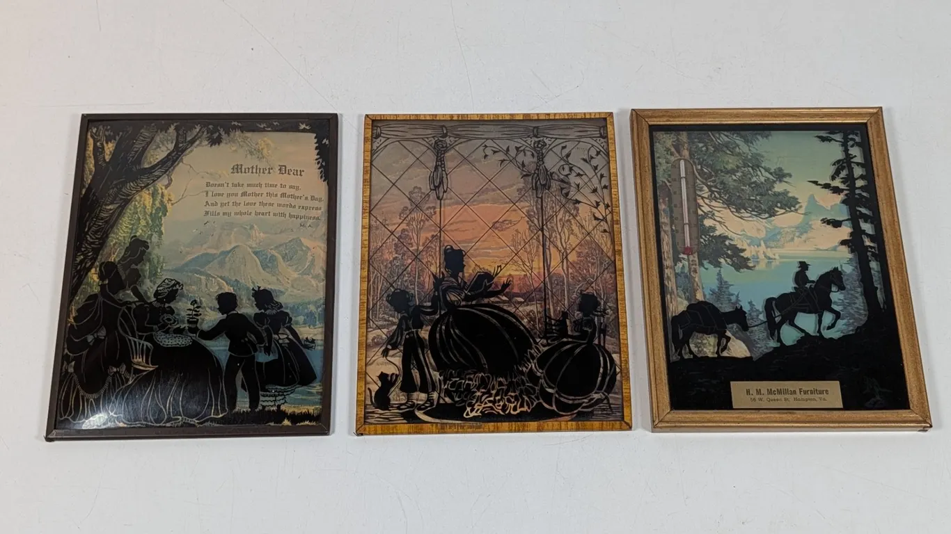 Vintage Framed Silhouette Art and Thermometer