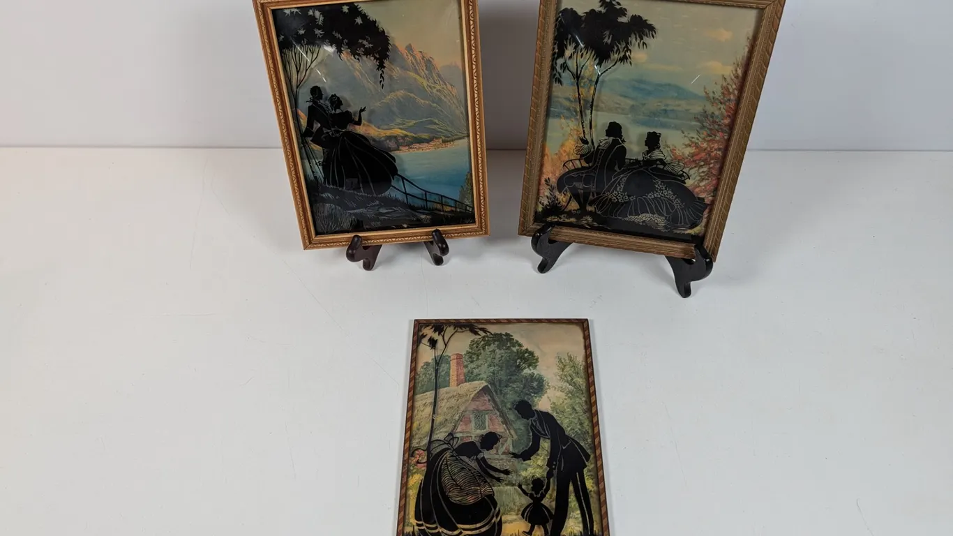Three Reverse Painted Silhouette Pictures