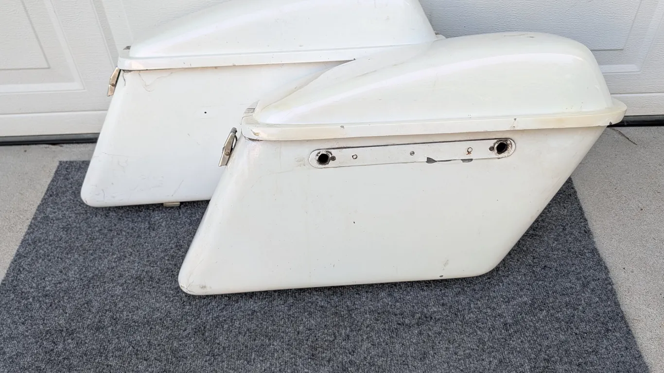 Pair of Pearl White Motorcycle Saddlebags