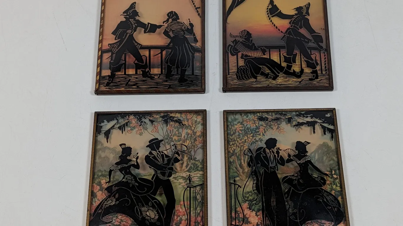 Set of Four Framed Silhouette Art Panels