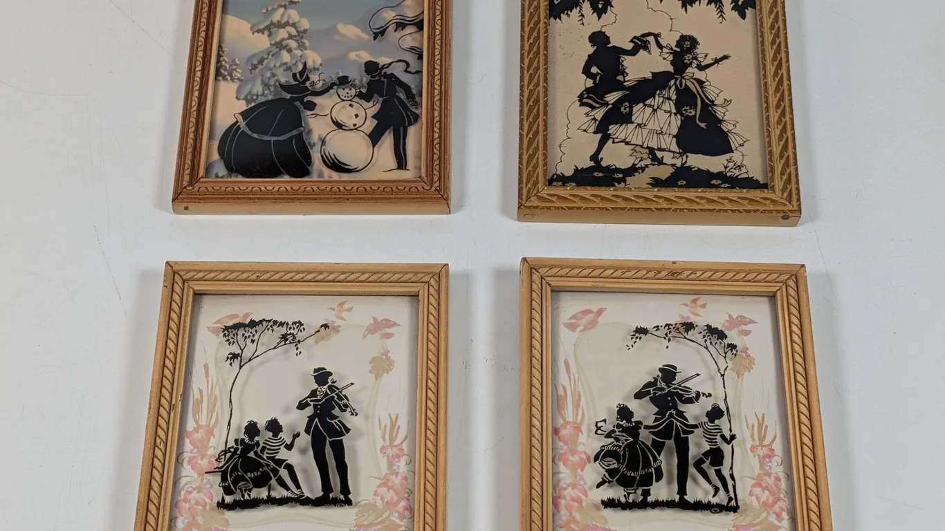 Four Vintage Framed Silhouette Pictures