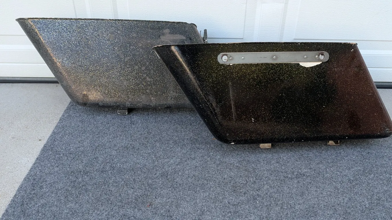 Pair of Black Flaked Motorcycle Saddlebags