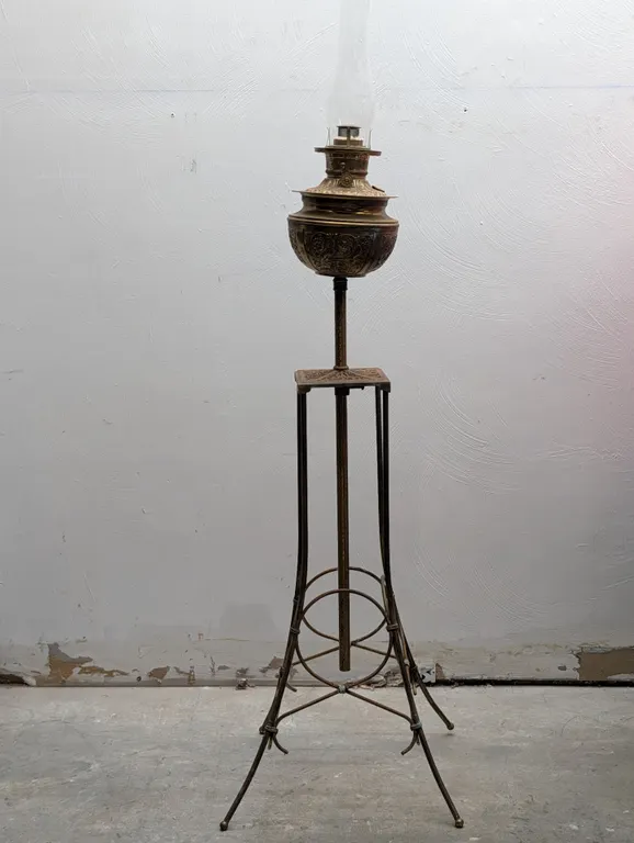 Antique Brass Oil Lamp on Stand