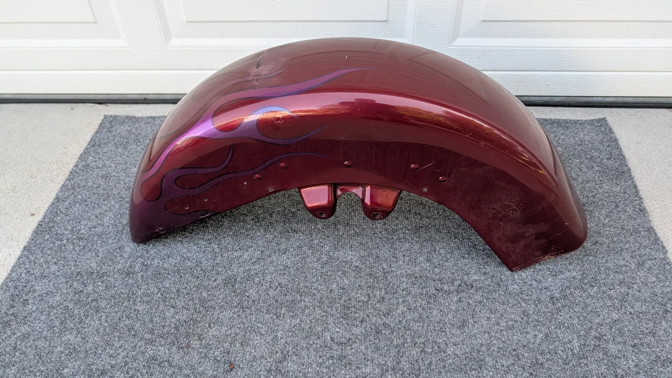 Red Motorcycle Fender with Purple Flames