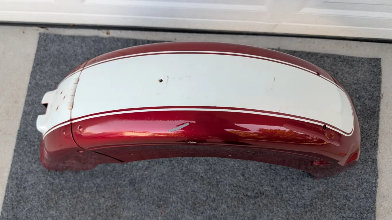 Motorcycle Rear Fender with Red and White Paint