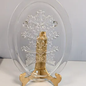 Glass Oval Serving Platter with Oak Leaf Design