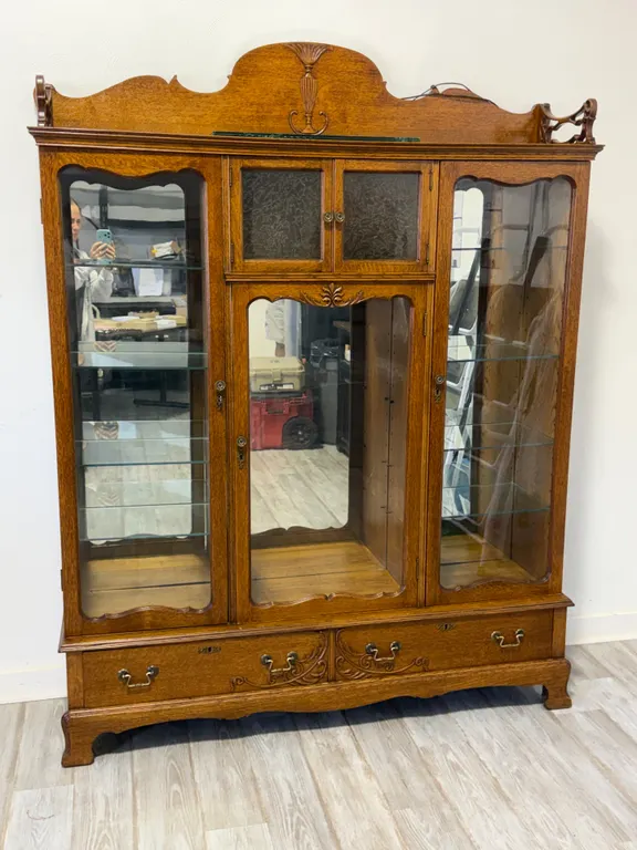 Carved Oak Display Curio Cabinet