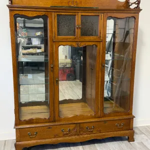Carved Oak Display Curio Cabinet
