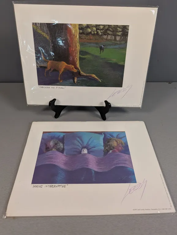 Jeff Leedy Signed Prints "Checking His P-Mail" and "Dogus Interruptus"