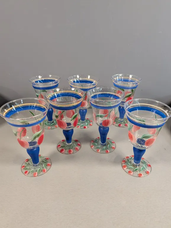 Gabby Hand-Painted Cherry Goblets, Set of 7