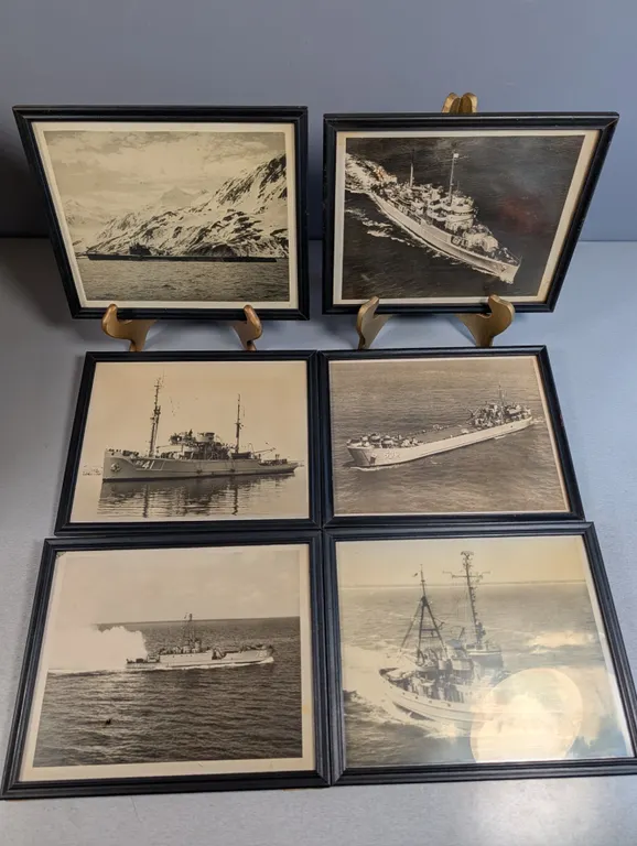 Framed Black and White Naval Ship Photographs