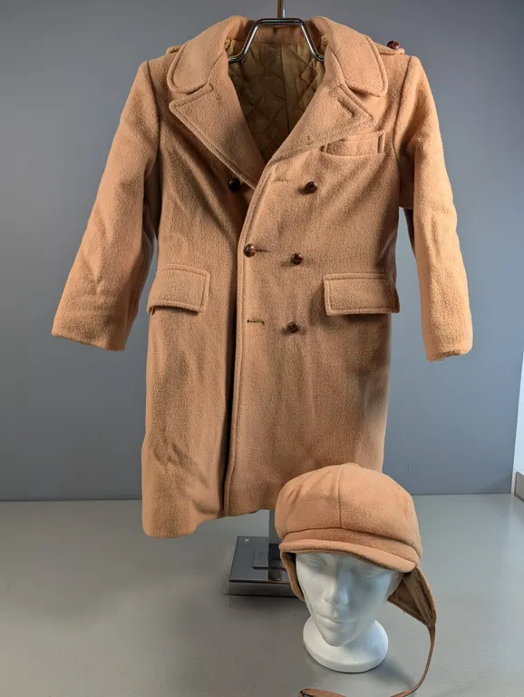 Tan Wool Coat and Ear Flap Hat