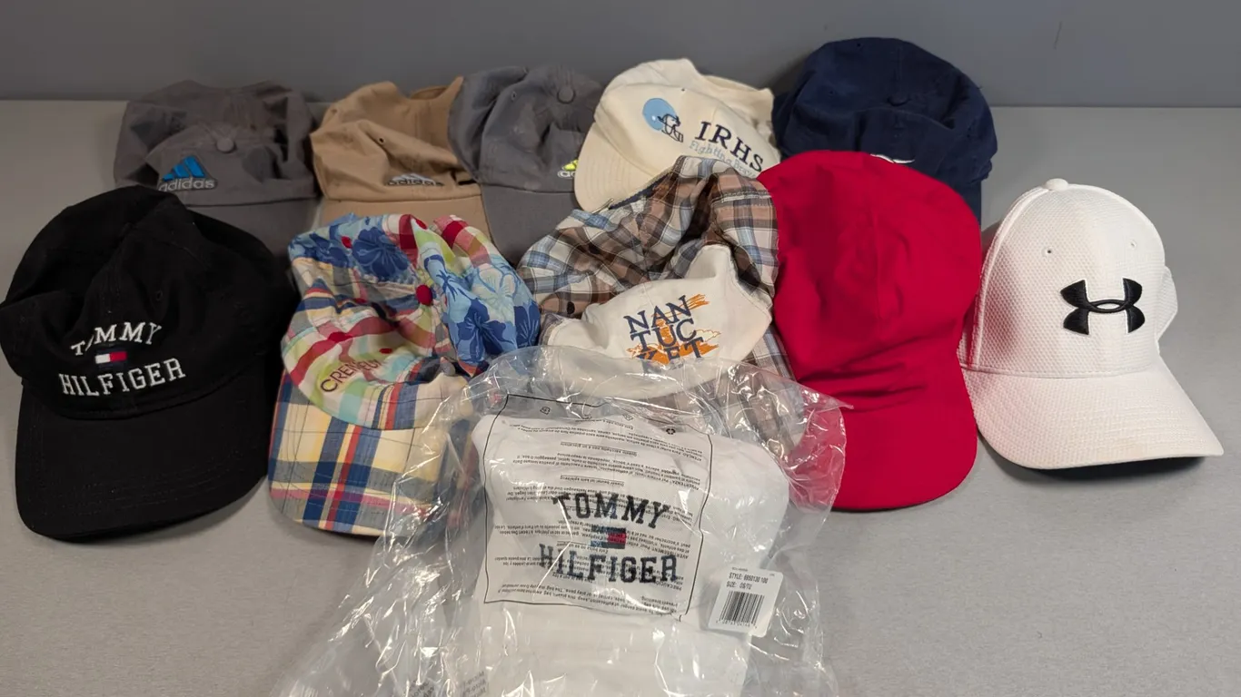Assorted Branded and Plaid Baseball Caps