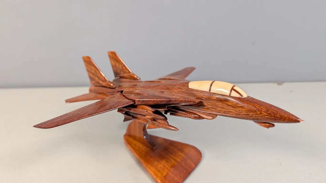 Hand-Carved Wooden F-14 Tomcat Fighter Jet Model