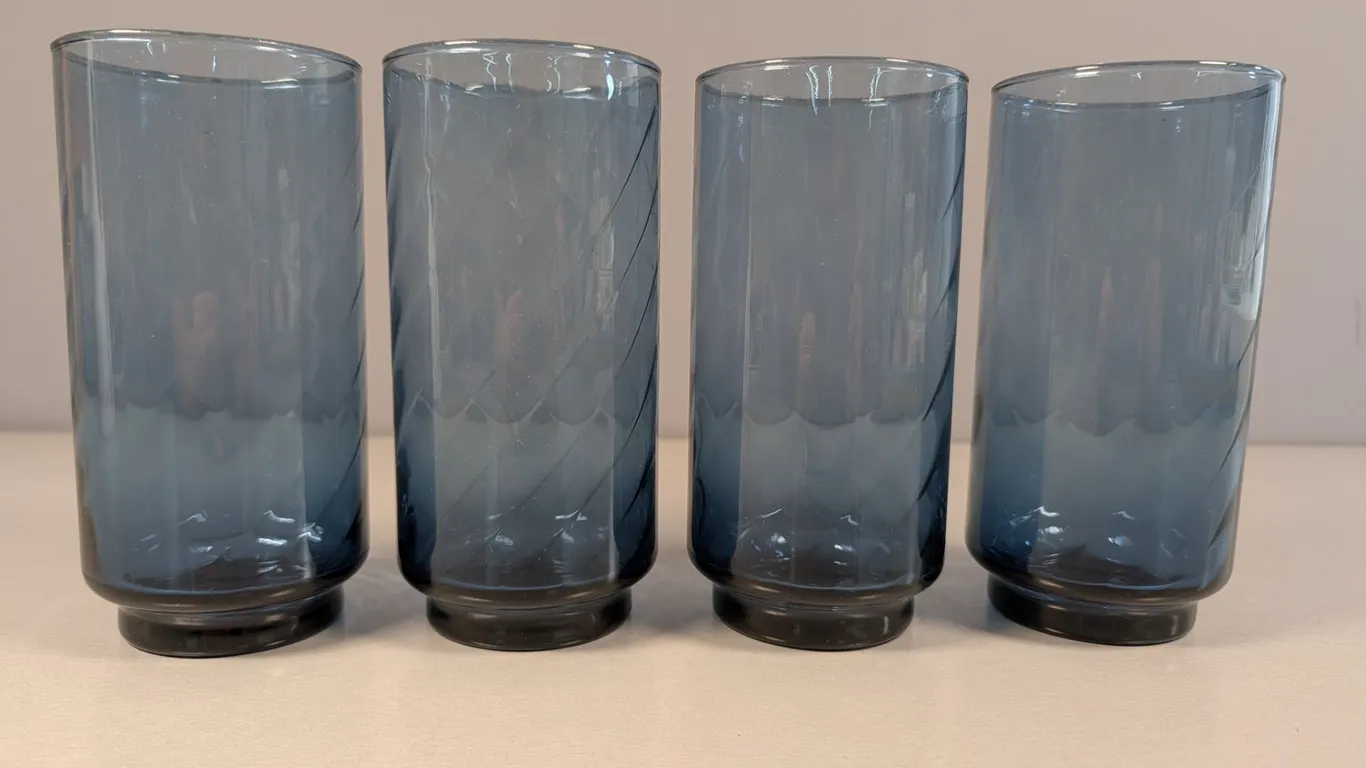 Set of Four Libby Blue Swirl Glass Tumblers