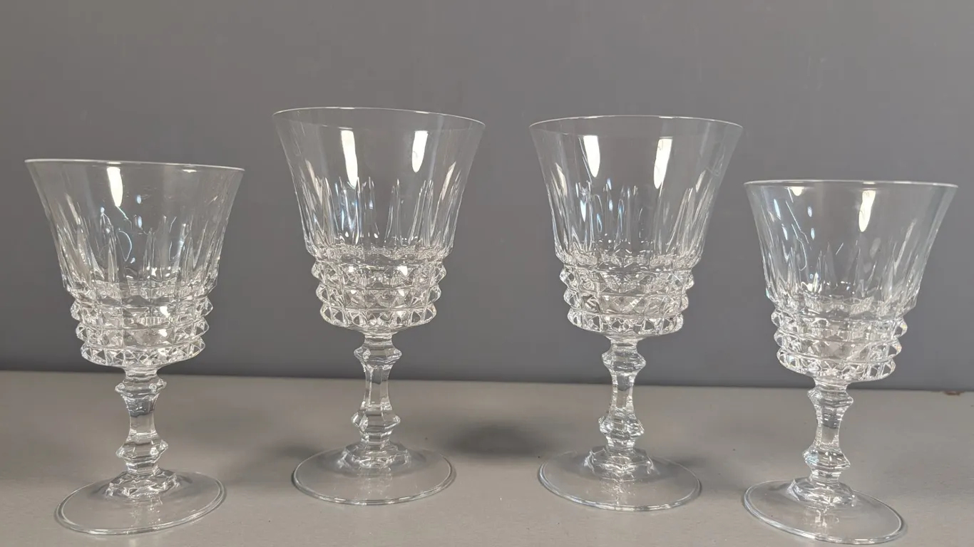 Set of Four Cut Glass Stemmed Goblets