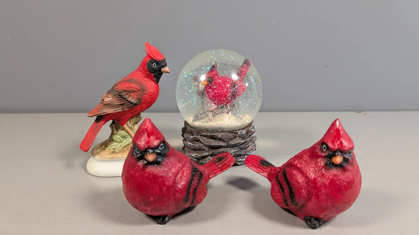 Cardinal Figurines and Snow Globe