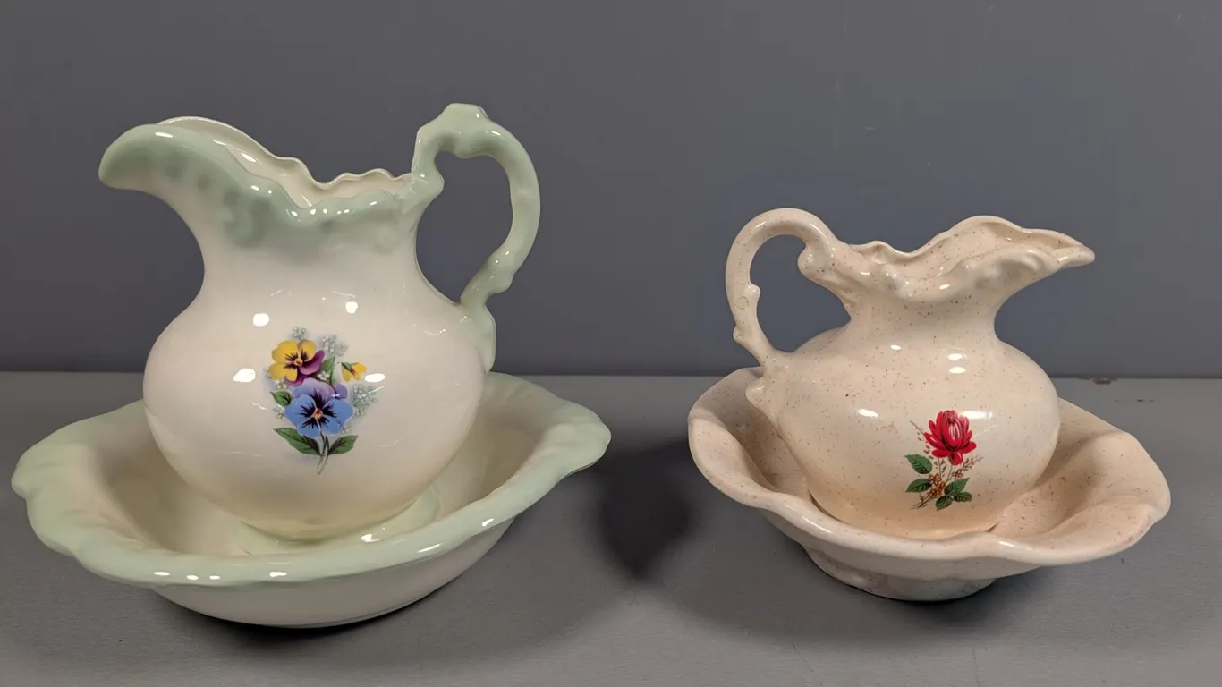 Ceramic Pitcher and Basin Sets with Floral Decor