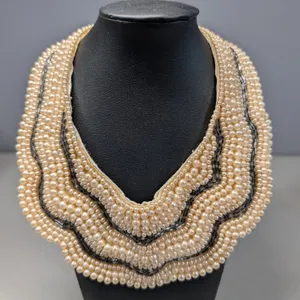 Faux Pearl and Beaded Scalloped Collar