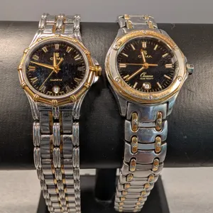 Lot of Two Cyma Quartz Two-Tone Wristwatches with Box
