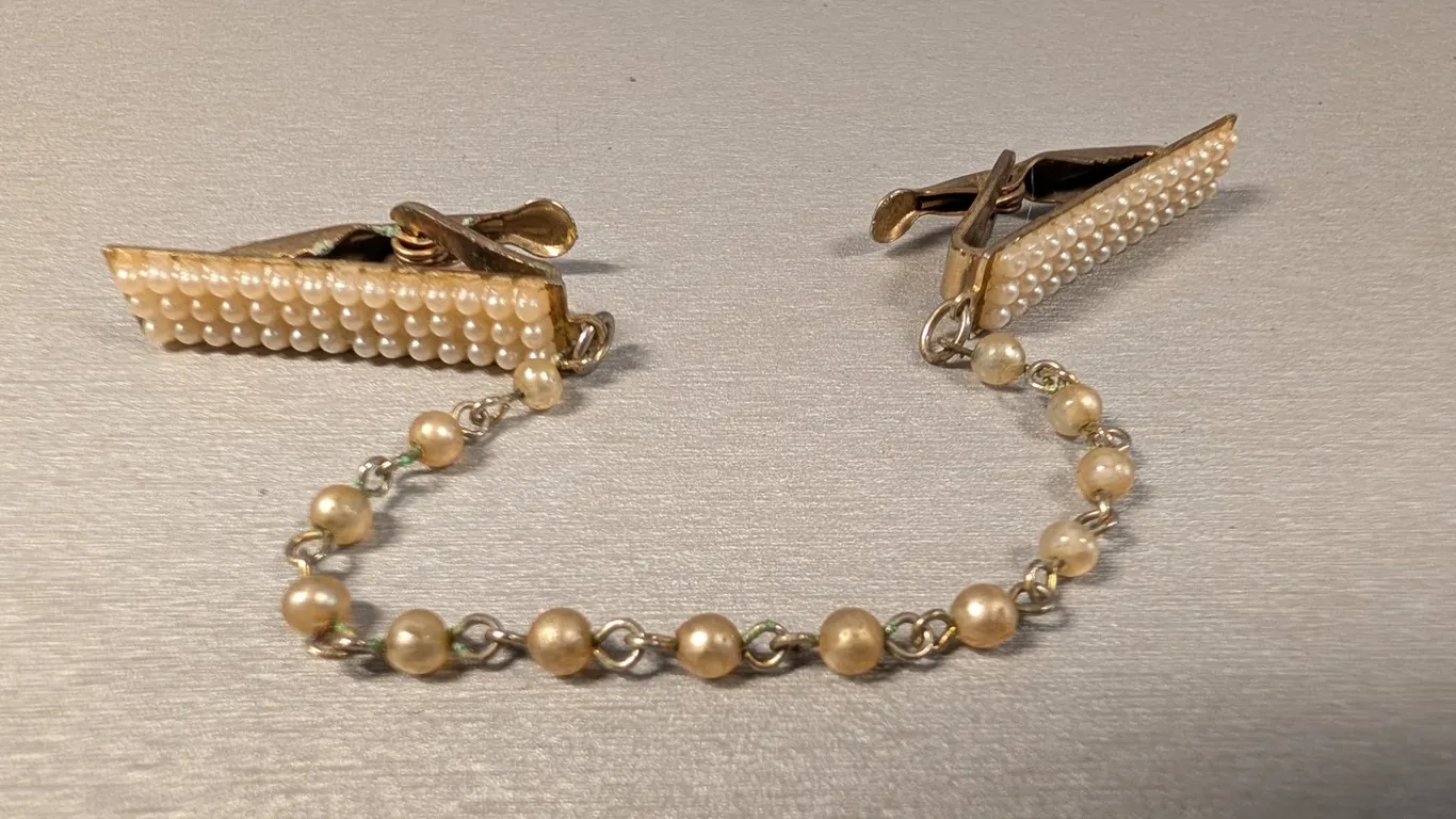 Faux Pearl Dress Clips with Chain