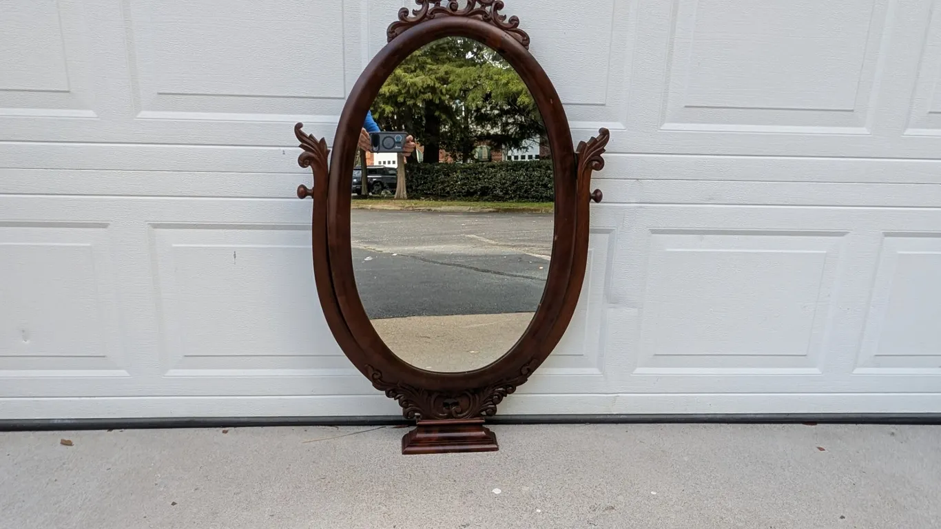 Carved Wood Oval Cheval Mirror