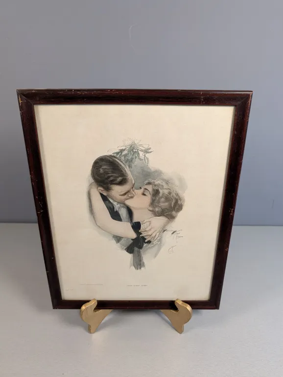 Harrison Fisher "The First Kiss" Framed Print