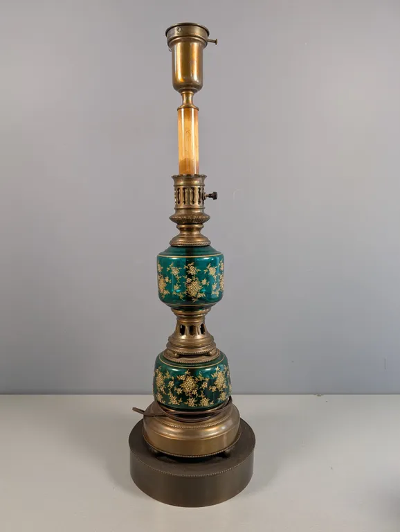 Rembrandt Lamps Emerald Green Glass and Brass Table Lamp