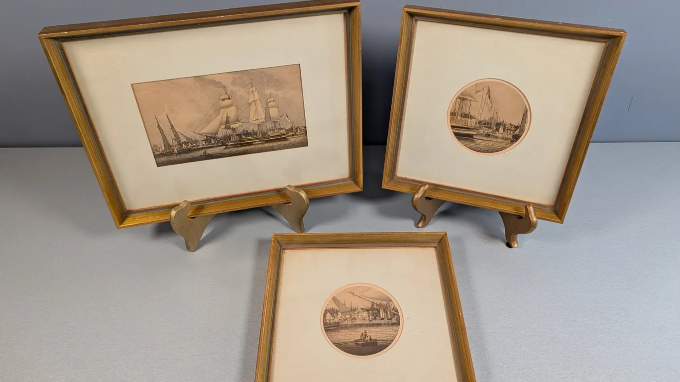 Framed Nautical Harbor Scene Prints, Set of 3