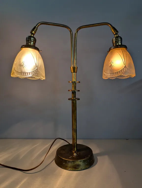 Brass-Toned Two-Light Desk Lamp