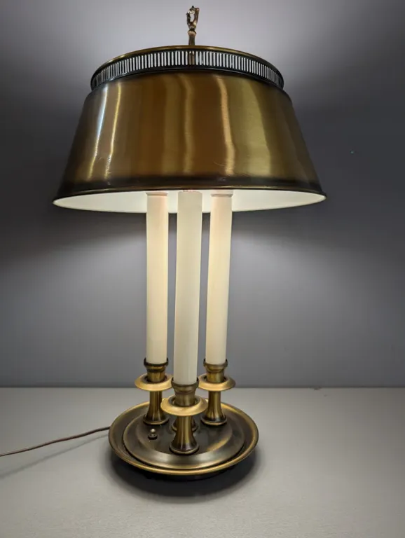 Brass Candelabra Desk Lamp with Metal Shade