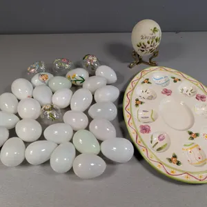 Easter Egg Platter with Decorative glass Eggs and Stand