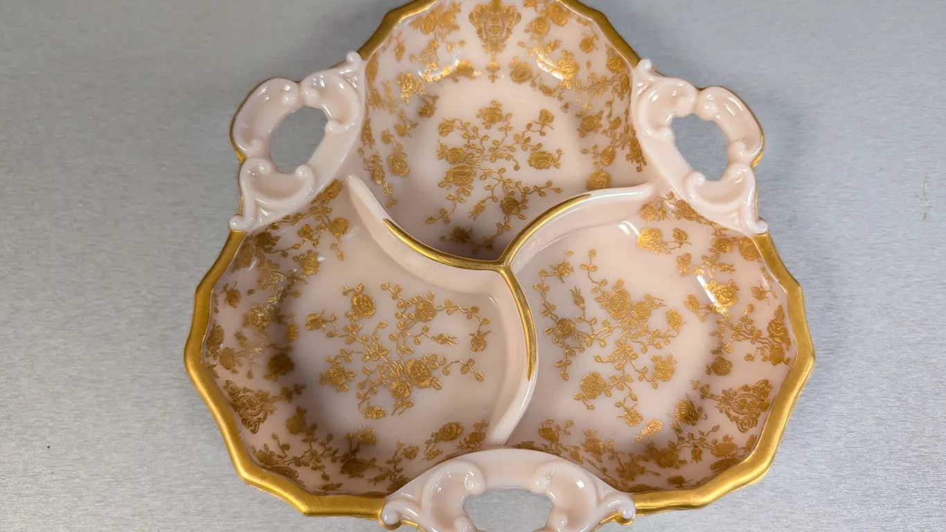 Milk Glass Divided Dish with Gold Trim