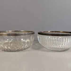 Glass Bowls with Metal Rims, Set of 2