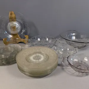 Etched and Pressed Glass Dishware Assortment (20 Pcs)