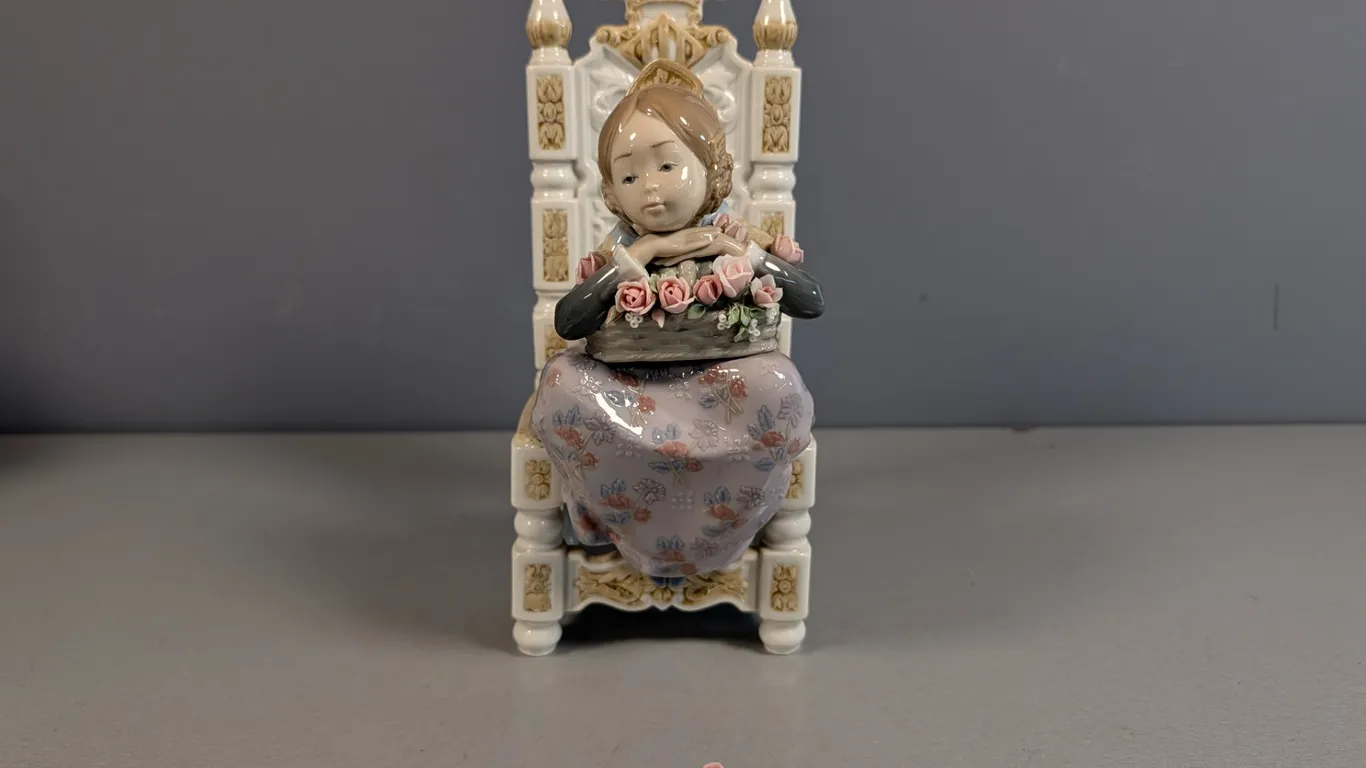 Lladro "Girl with Flowers" Figurine on Chair