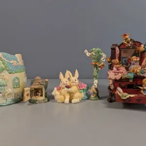 Resin Bunny Bakery House, Bunny Figurines, and Mouse Music Box