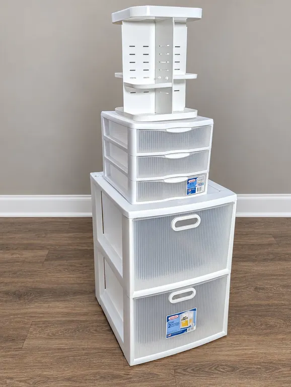 Plastic Storage Drawers and Rotating Organizer
