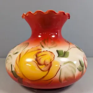 Hand-Painted Glass Lampshade with Ruffled Top