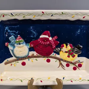 Holiday Birds Ceramic Serving Platter