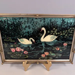 Metal Serving Tray with Swan and Lily Pad Design