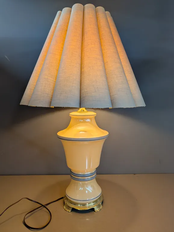 Cream Ceramic Table Lamp with Pleated Shade