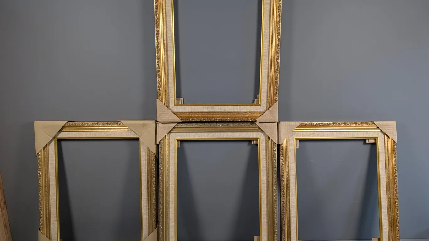 Set of Four Gilded Picture Frames with Canvas Inset