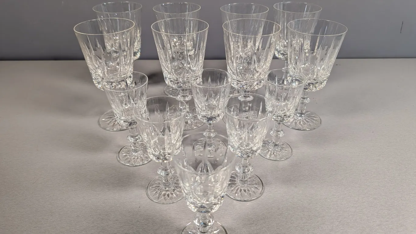Assorted Clear Faceted Glass Stemware