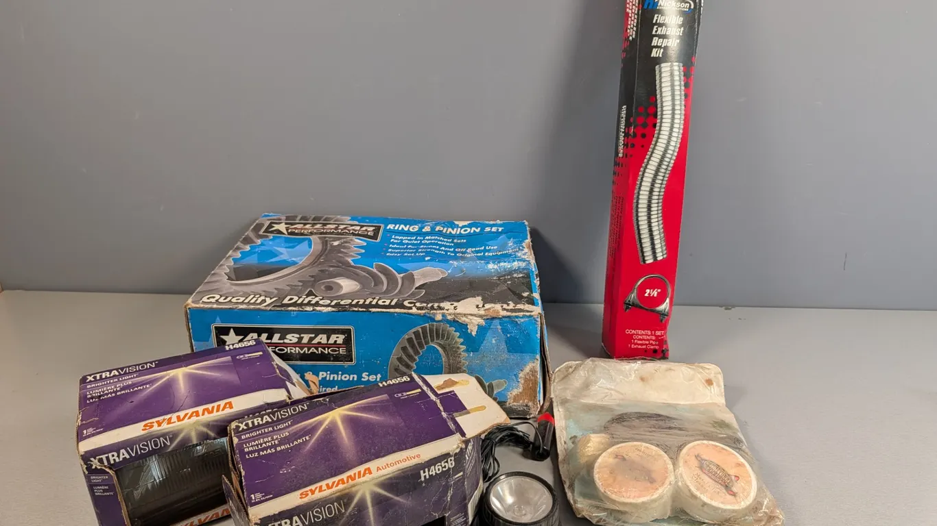 Automotive Parts Lot: Allstar Performance Ring & Pinion, Nickson Exhaust Kit, Sylvania Bulbs, Spotli