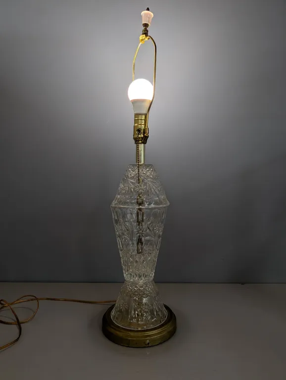 Pressed Glass Table Lamp with Brass Base