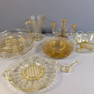 Yellow Depression Glass Assortment, 14 Pieces