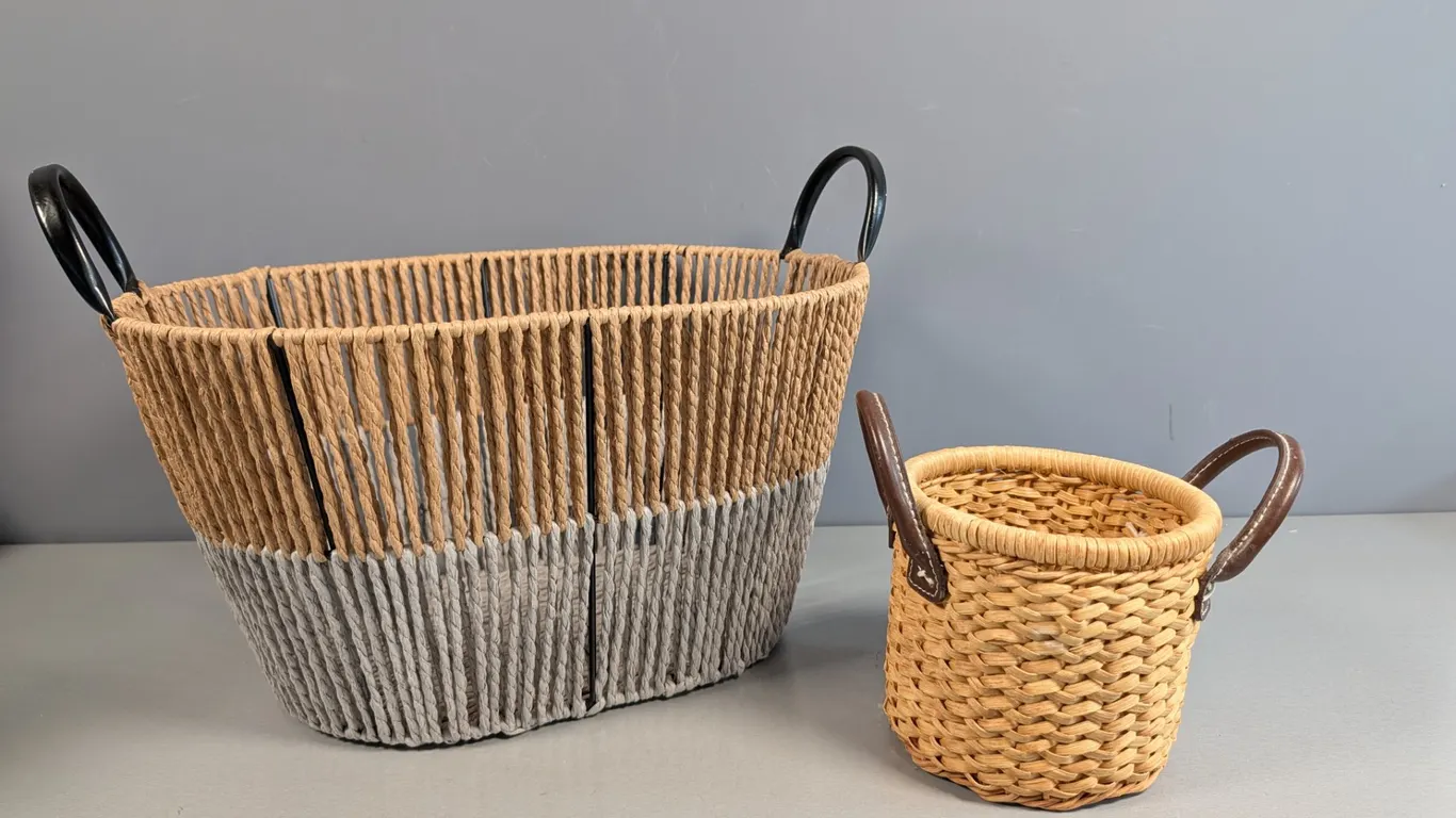 Set of Two Woven Baskets with Handles