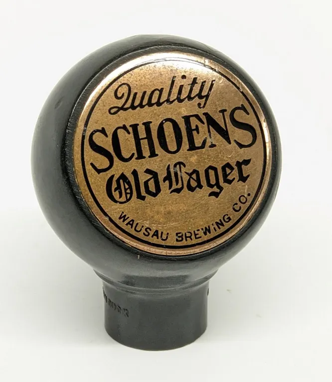 BALL TAP KNOB HANDLE QUALITY SCHOENS OLD LAGER BEER WAUSAU WISCONSIN (GREEN DUCK)