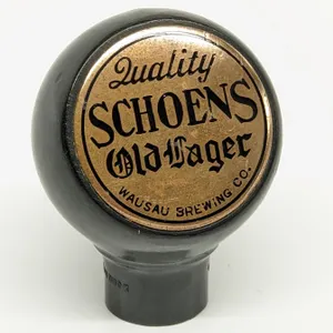 BALL TAP KNOB HANDLE QUALITY SCHOENS OLD LAGER BEER WAUSAU WISCONSIN (GREEN DUCK)